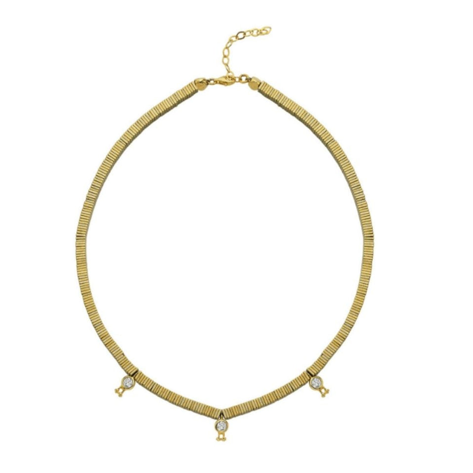 LINYA JEWELLERY - Verta Gold Hematite Collar Necklace with Crystal Charms, buy at DOORS NYC