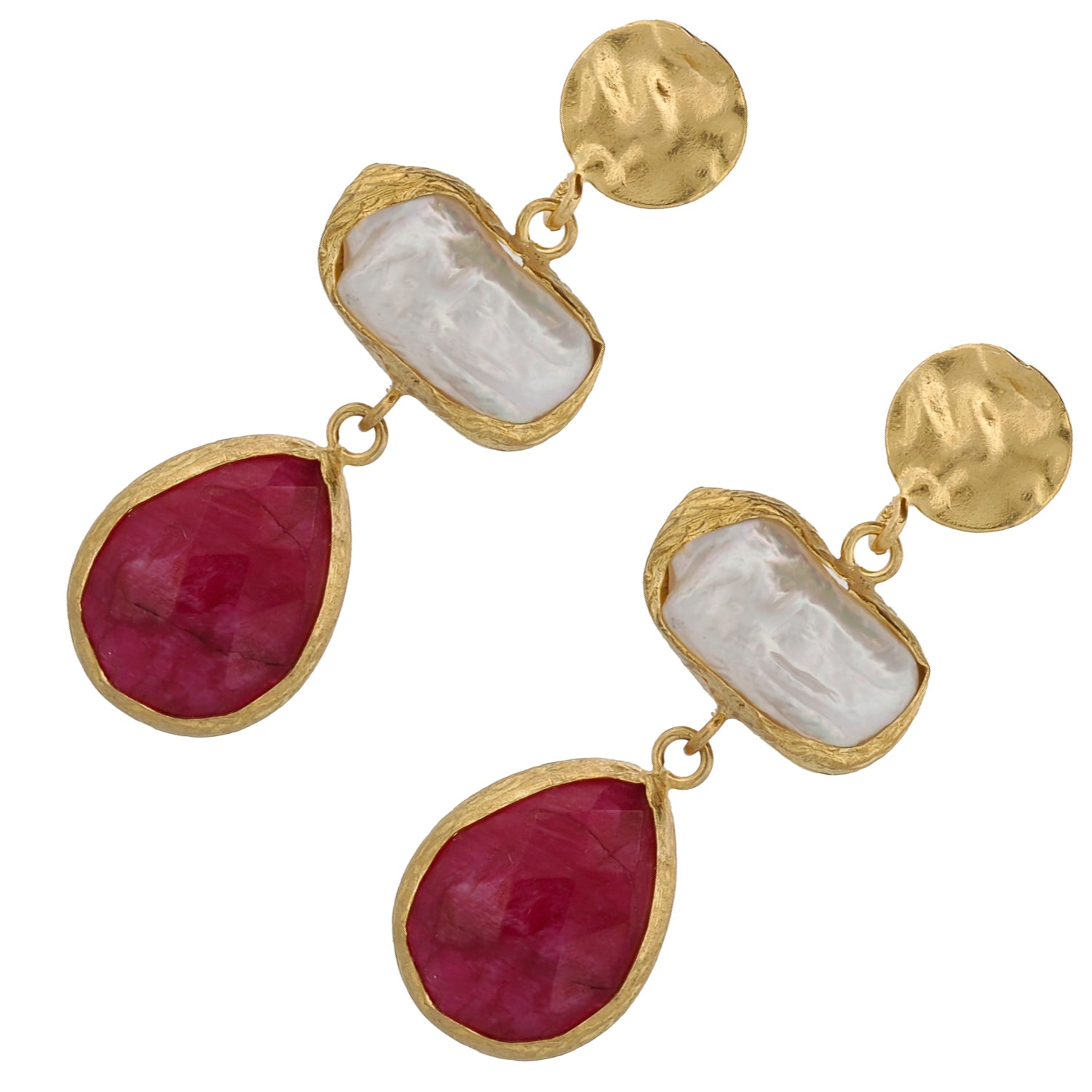 Elegant Vintage Pearl and Ruby Gold Earrings