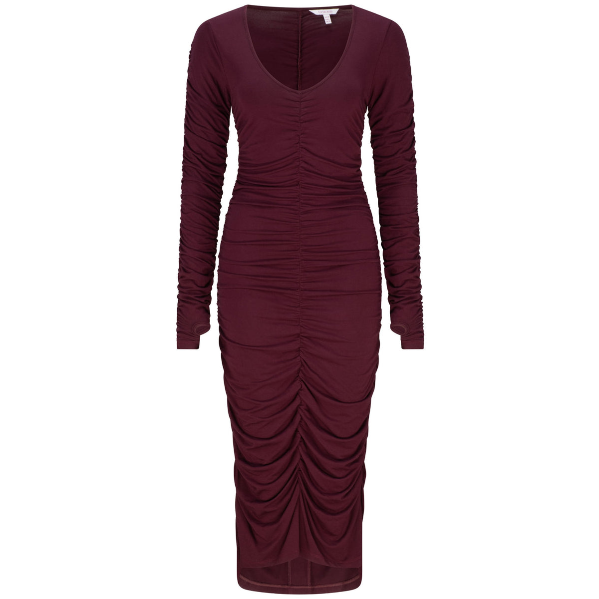 LIZ SKORSIS - Viva Scoop Neck Ruched Dress – Blackberry, PR Sample at DOORS NYC PR showroom