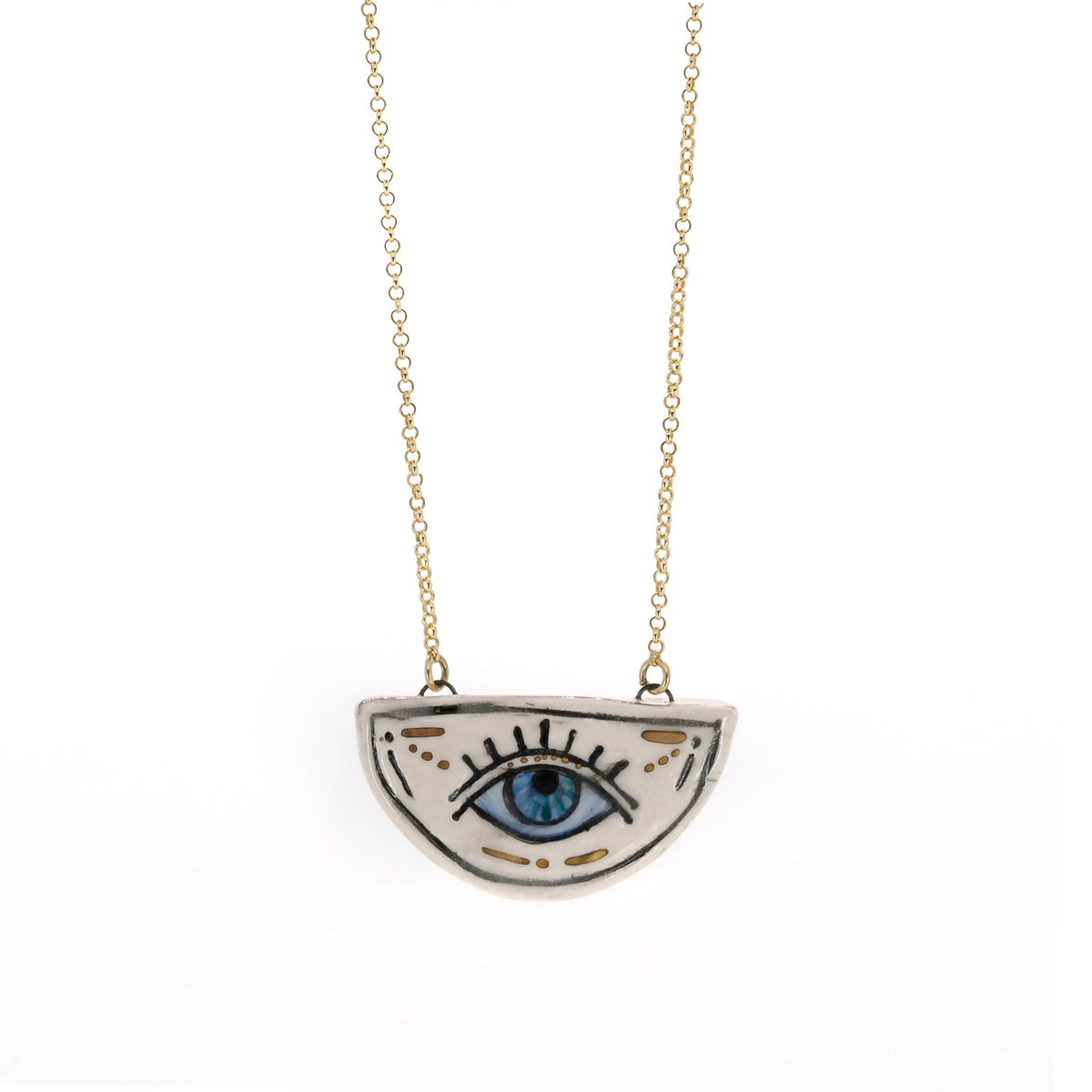 Unique Hand-Painted Ceramic Pendant Necklace with Norse Runes Symbol