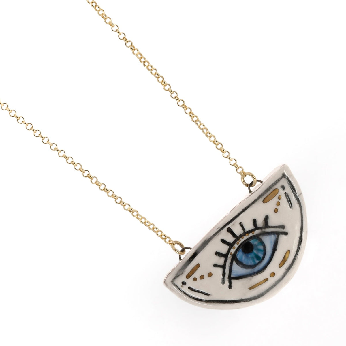 18K Gold Plated Chain Necklace with Hand-Painted Ceramic Pendant