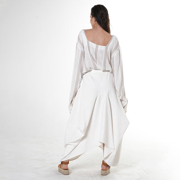 WHITE DENIM ASYMMETRICAL SKIRT by Metamorphoza