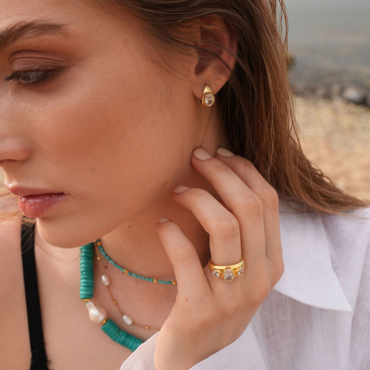 LINYA JEWELRY - White Stone Signet Ring, buy at DOORS NYC