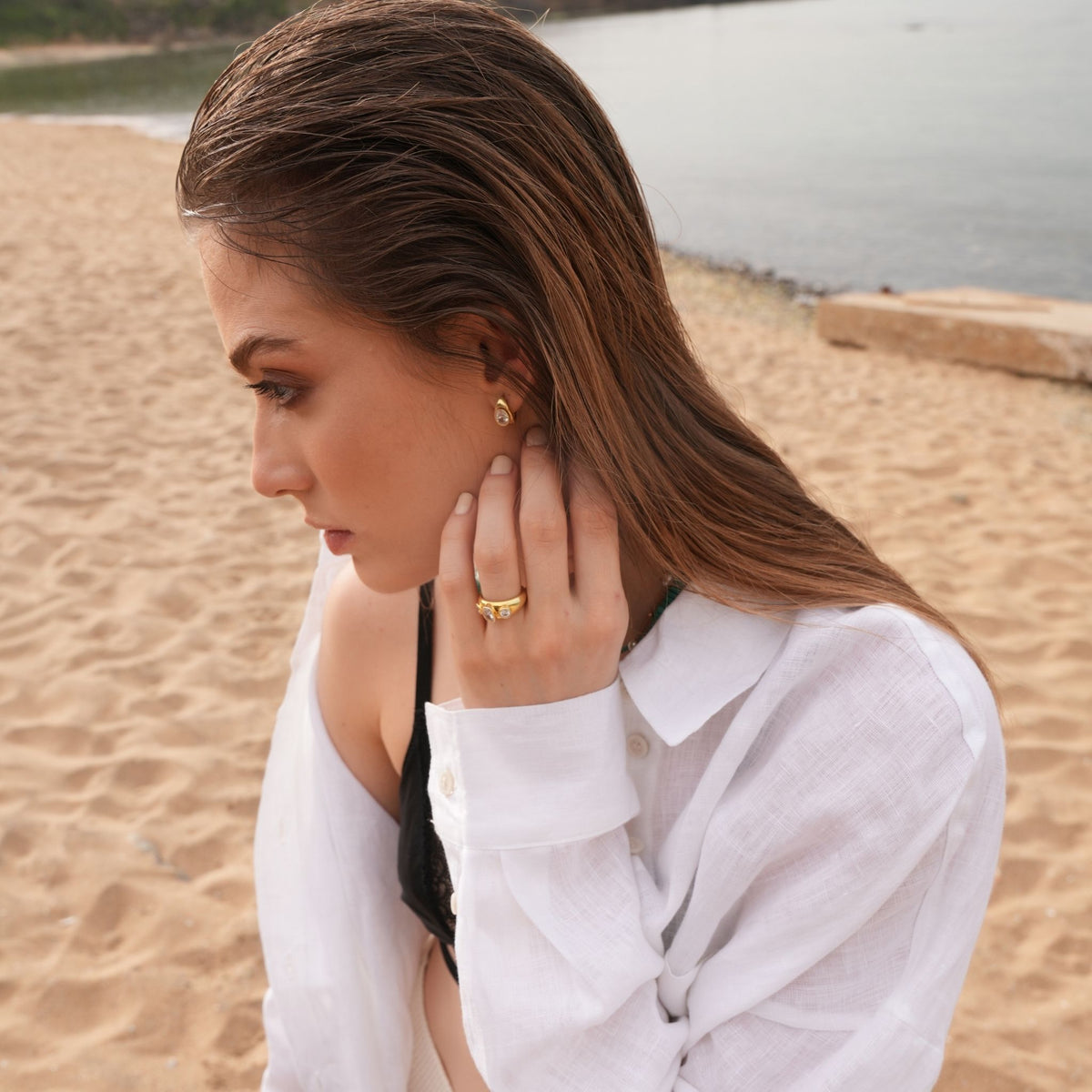 White Stone Signet Ring