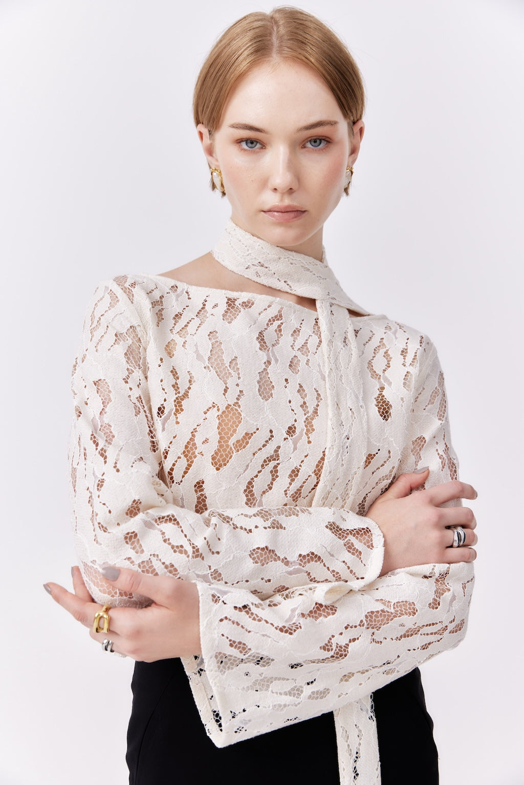 MNK ATELIER - Lace Top White PR Sample at DOORS NYC PR showroom