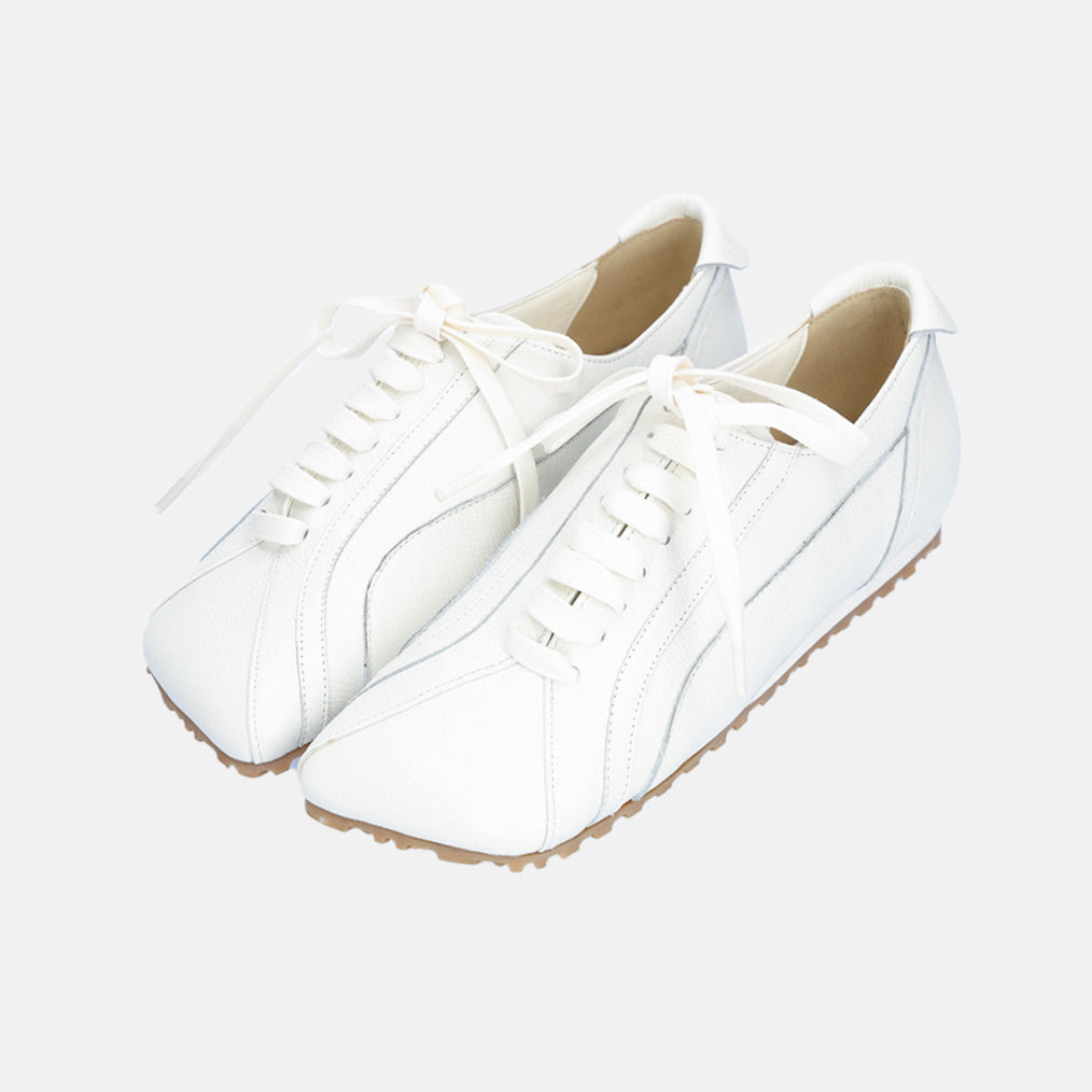 THEN - White Leather Minimalist Lace-Up Sneakers, buy at DOORS NYC