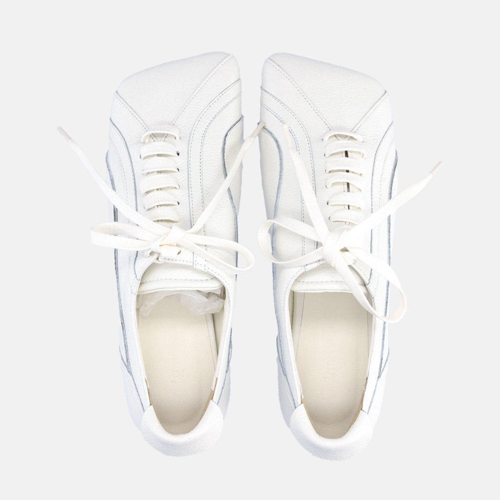 White Leather Minimalist Lace-Up Sneakers