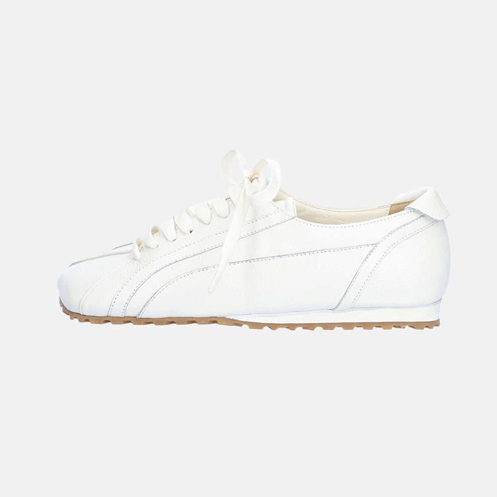 THEN - White Leather Minimalist Lace-Up Sneakers, buy at DOORS NYC