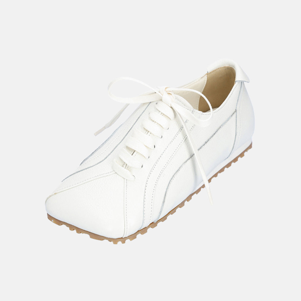 THEN - White Leather Minimalist Lace-Up Sneakers, buy at DOORS NYC