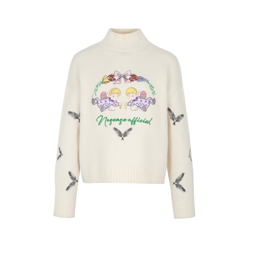 White High Neck Embroidered Sweater | PR Sample