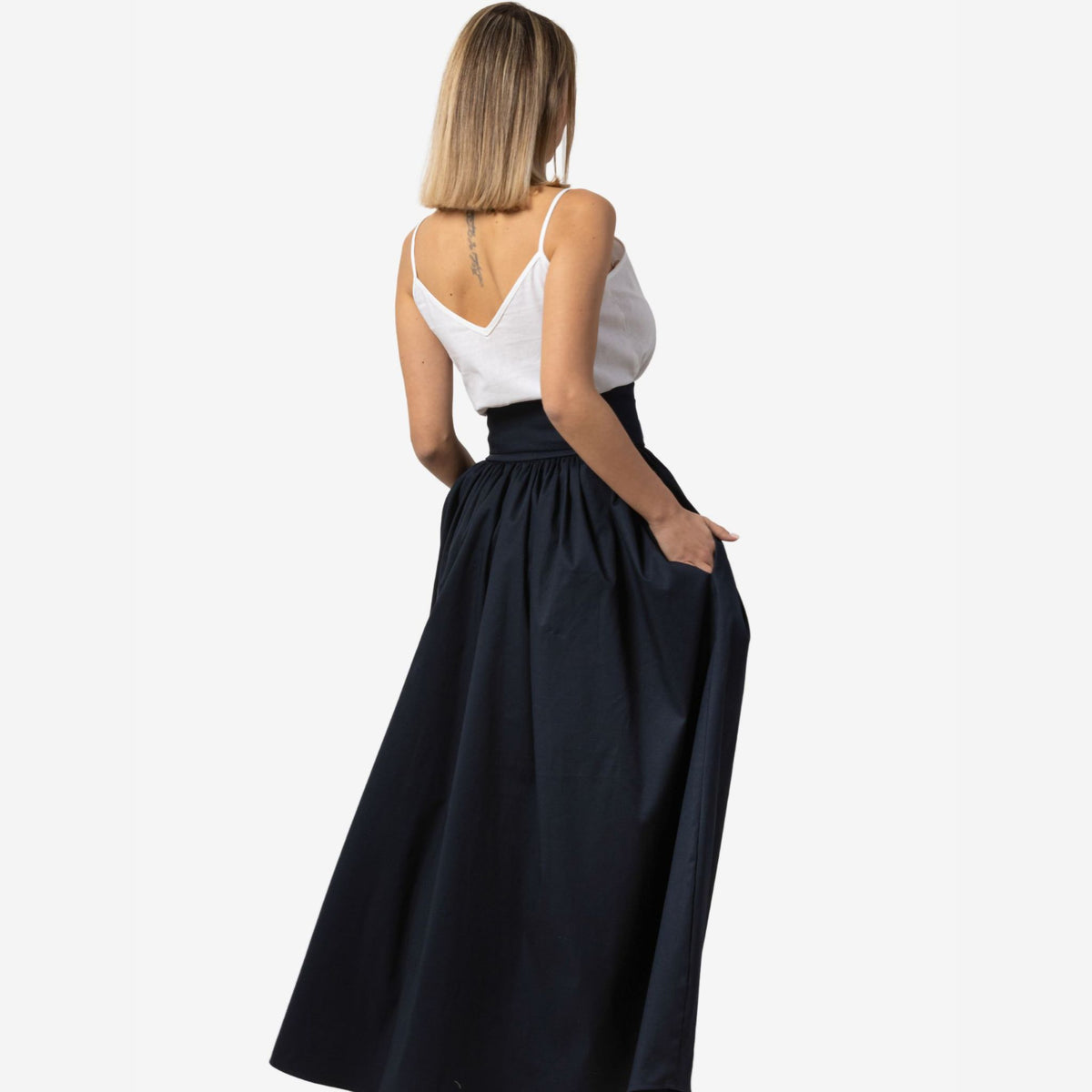 Wisteria Dark Blue Cotton Maxi Skirt