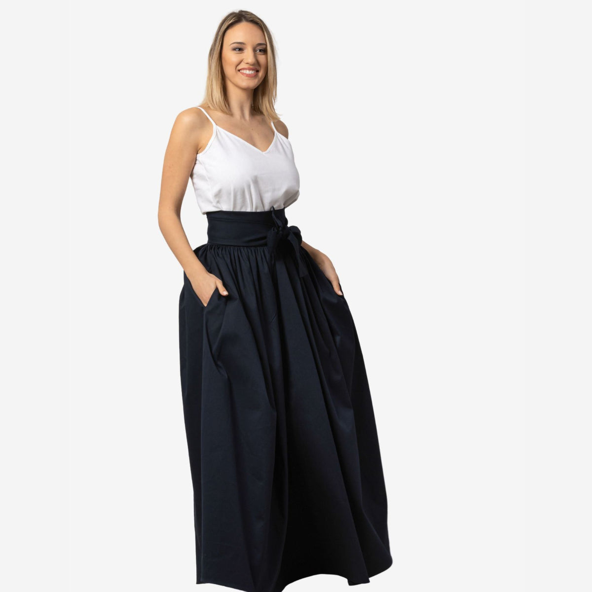 Wisteria Dark Blue Cotton Maxi Skirt