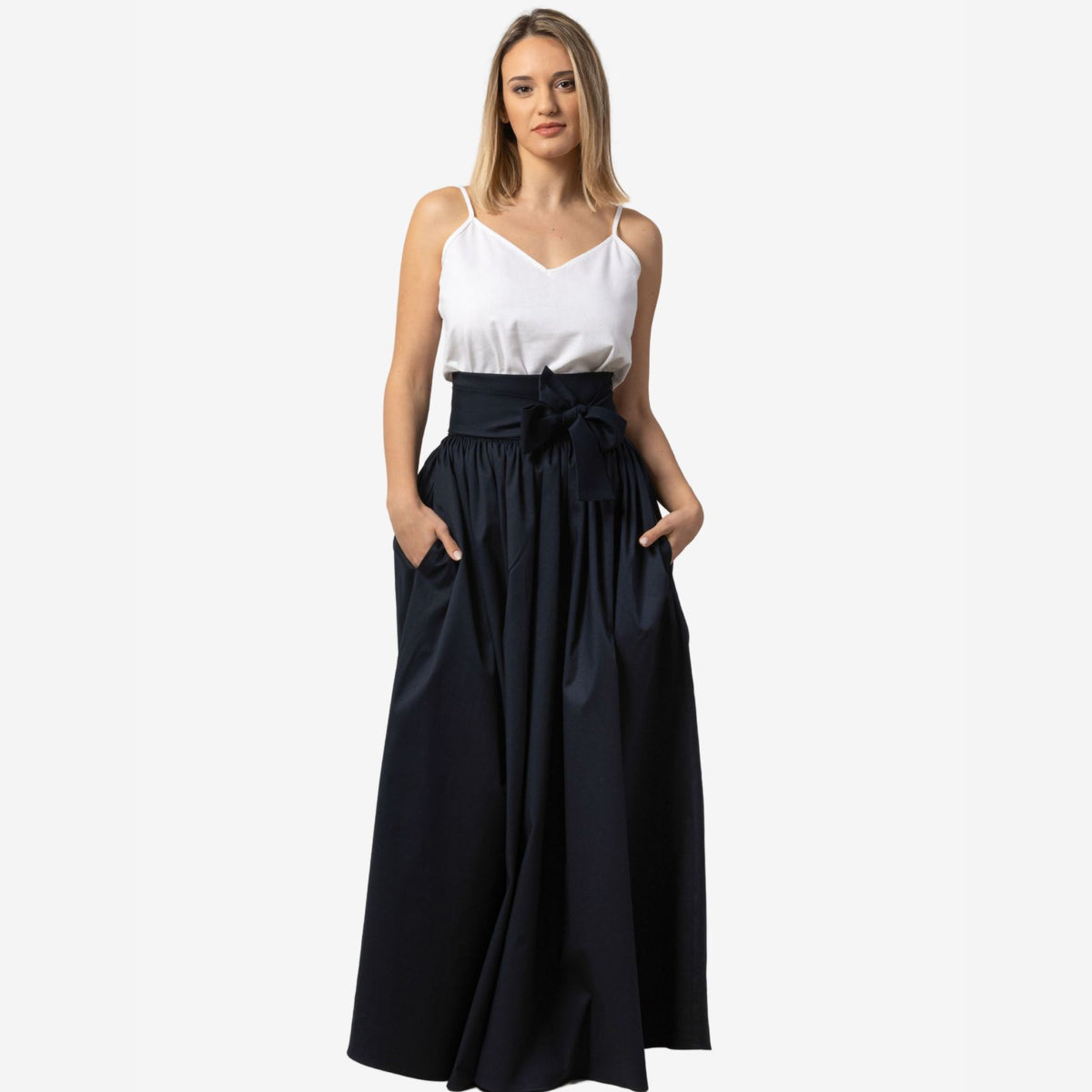 Wisteria Dark Blue Cotton Maxi Skirt