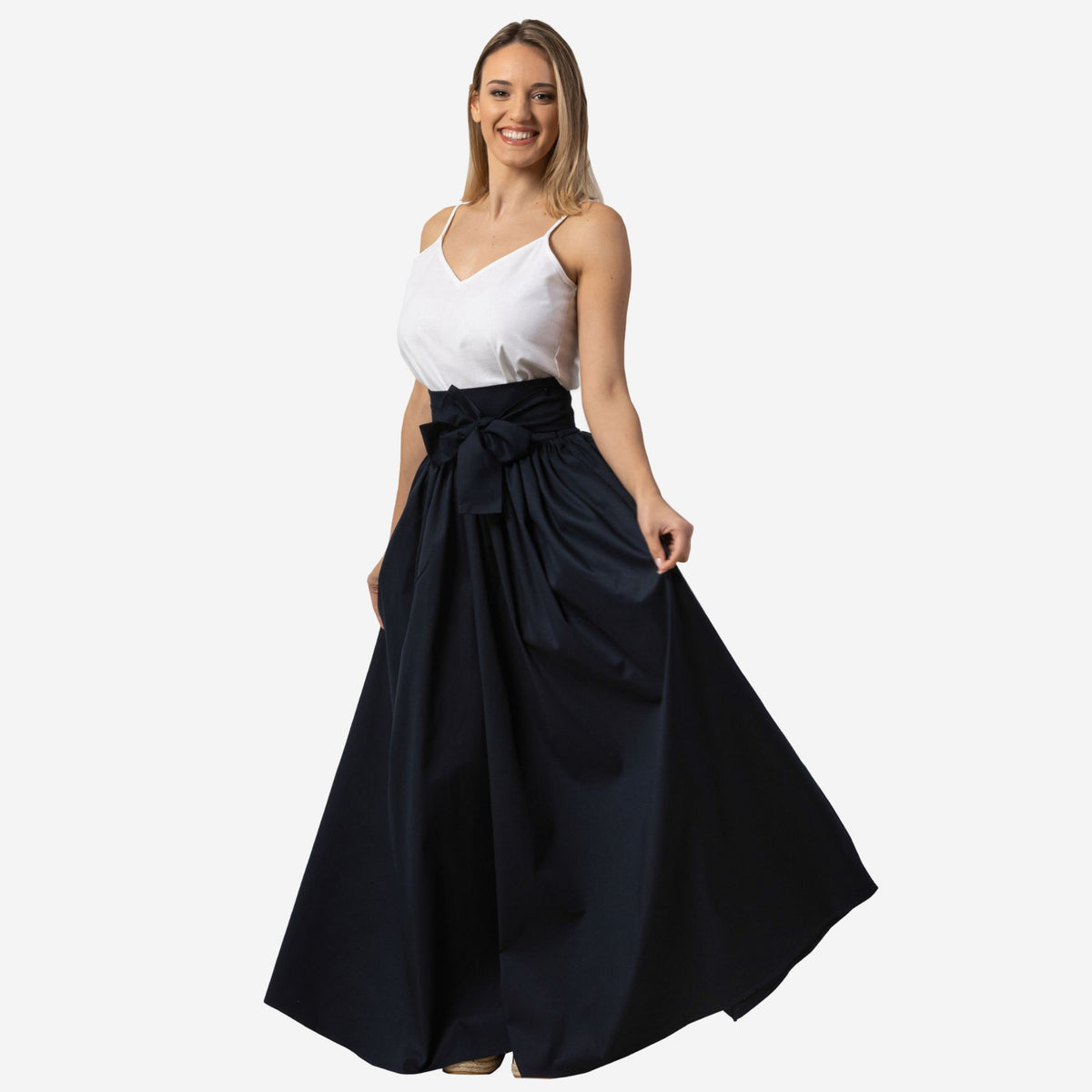 Wisteria Dark Blue Cotton Maxi Skirt
