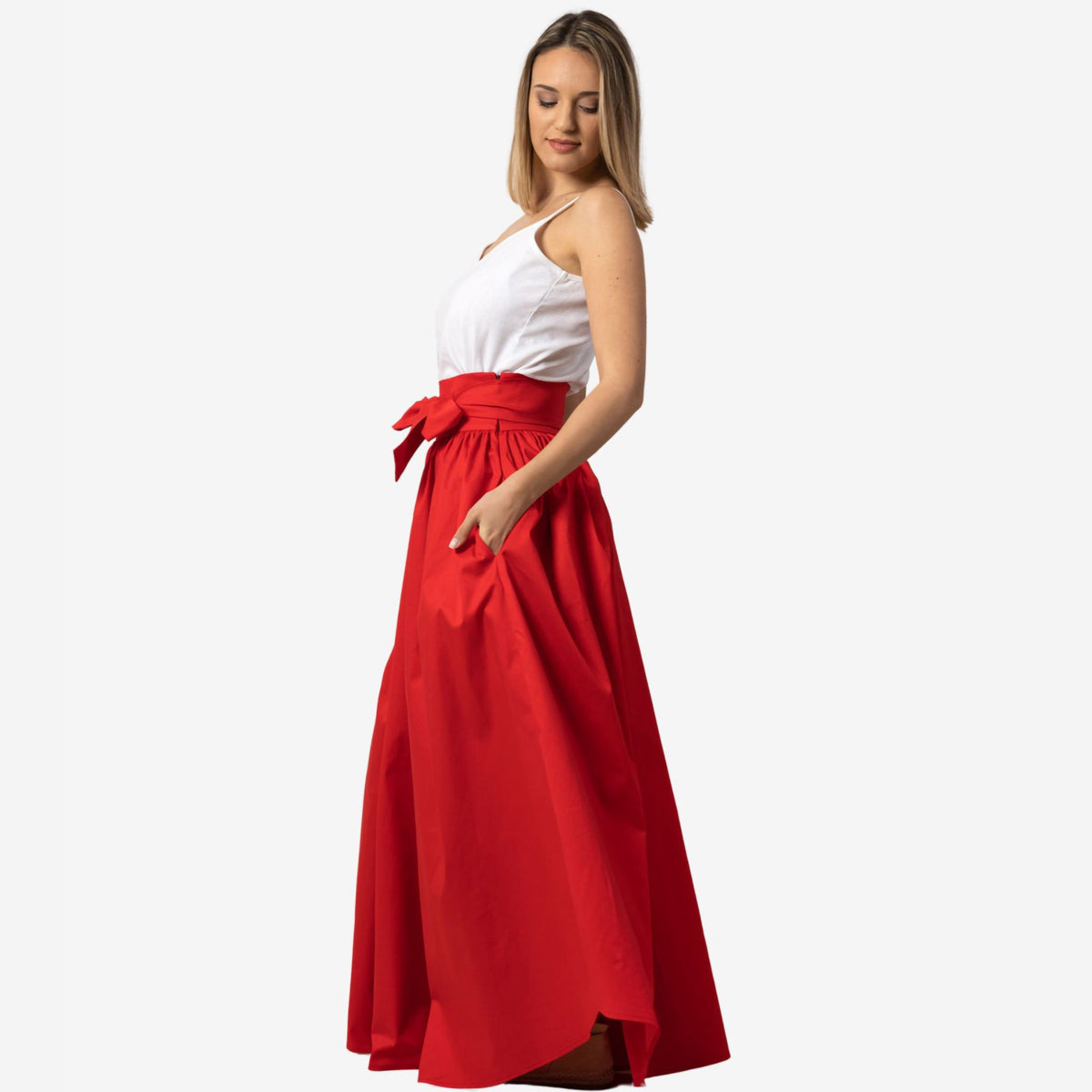 Wisteria Red Cotton Maxi Skirt