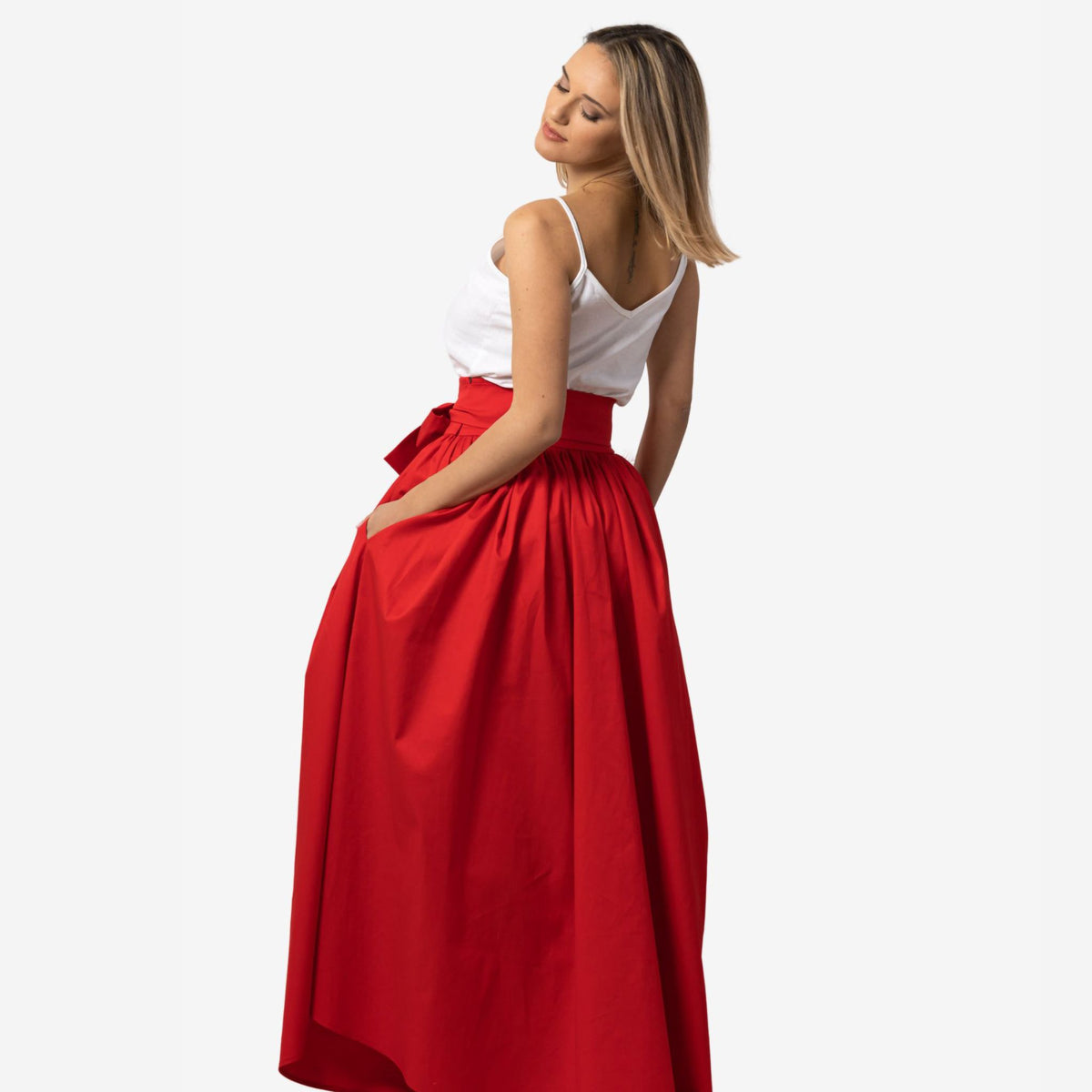 Wisteria Red Cotton Maxi Skirt