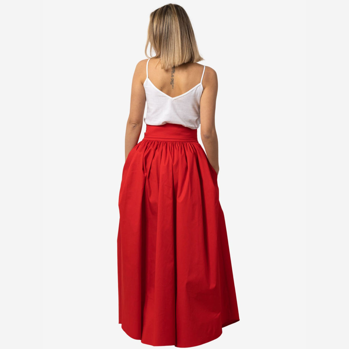 Wisteria Red Cotton Maxi Skirt
