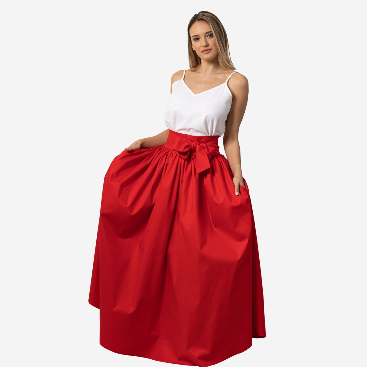 Wisteria Red Cotton Maxi Skirt