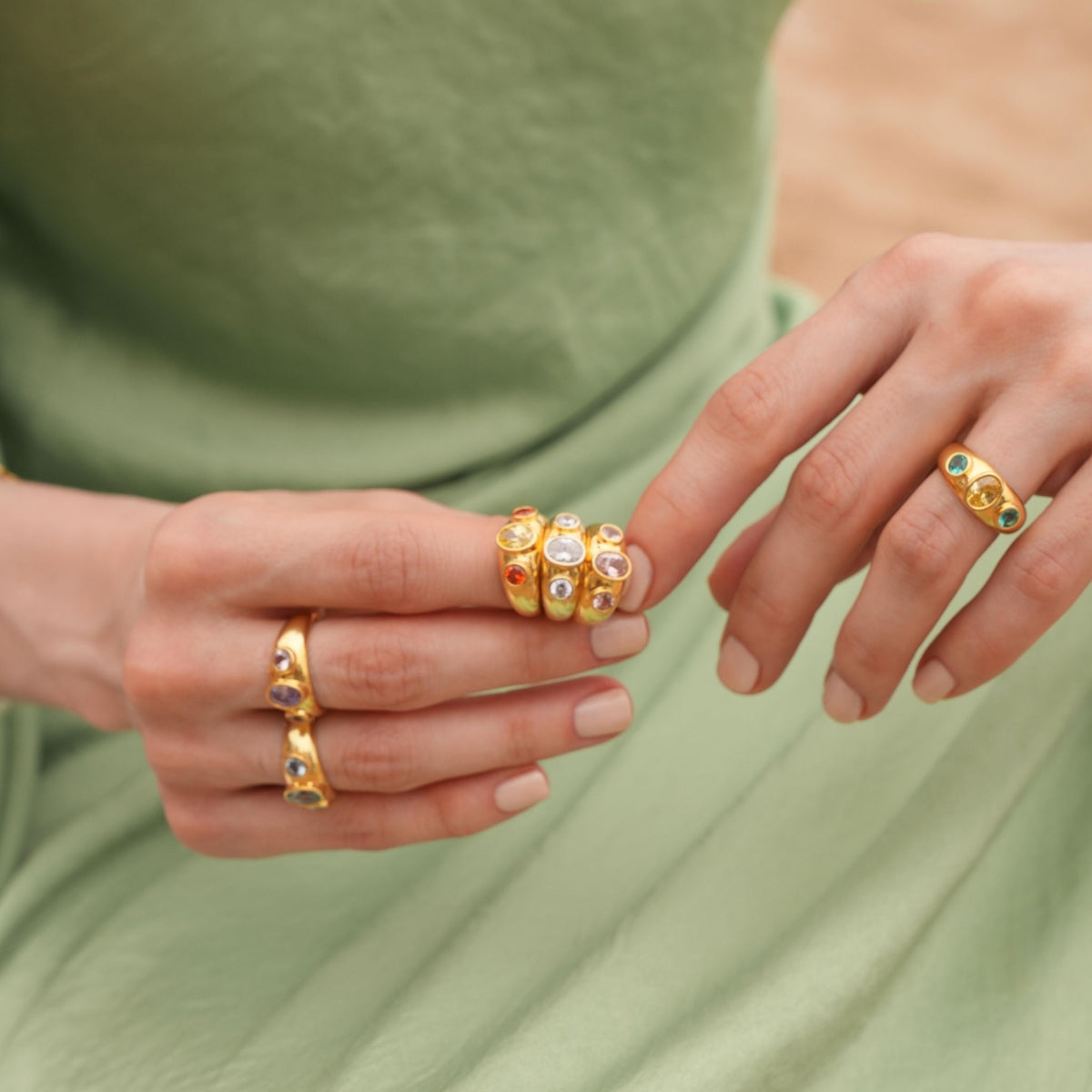 LINYA JEWELRY - Yellow Green Stone Signet Ring, buy at DOORS NYC