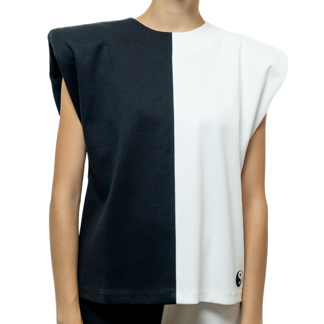 DIVINE HARMONIE - Yin &amp; Yang Two-Tone Sleeveless Top, buy at DOORS NYC