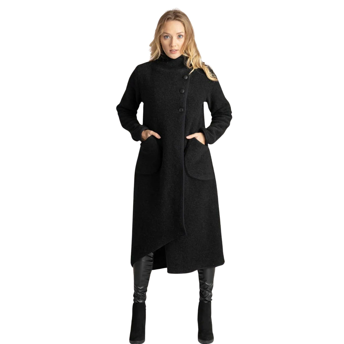 Zinnia Black Boiled Wool Cardigan