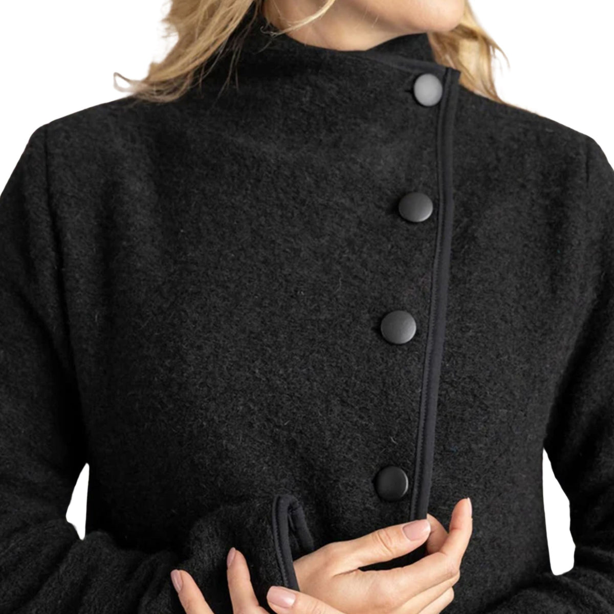 Zinnia Black Boiled Wool Cardigan
