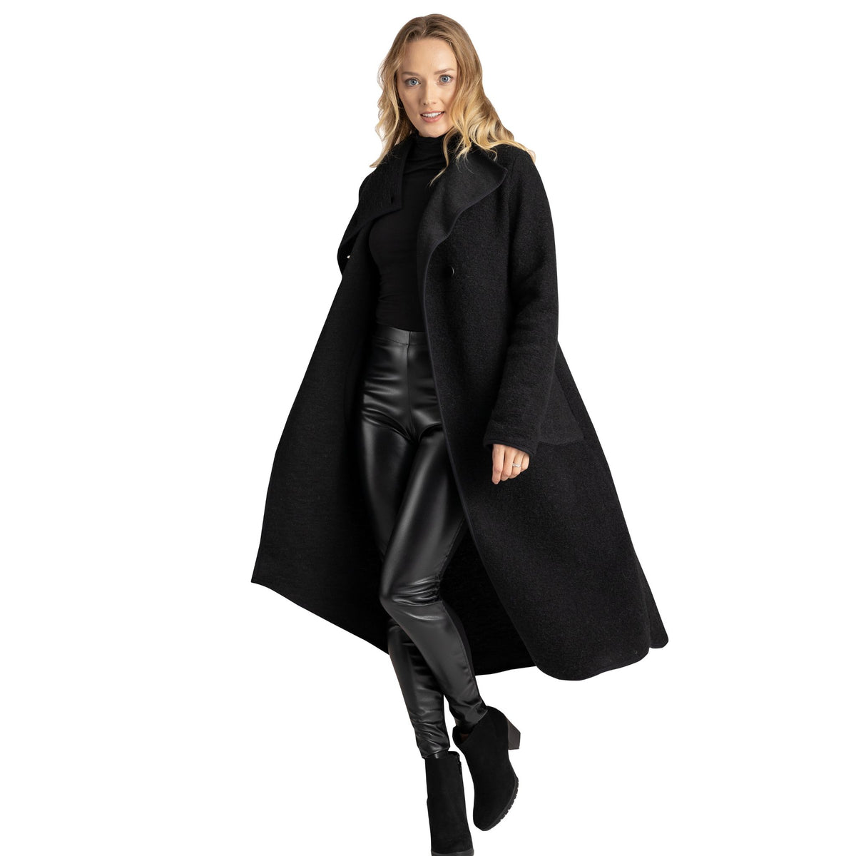 Zinnia Black Boiled Wool Cardigan