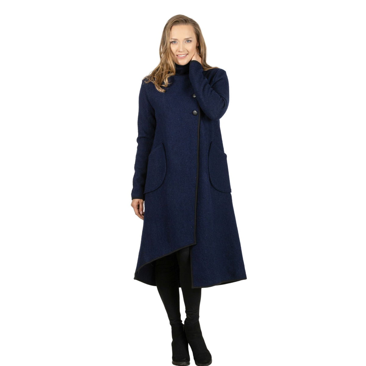 Zinnia Dark Blue Boiled Wool Cardigan