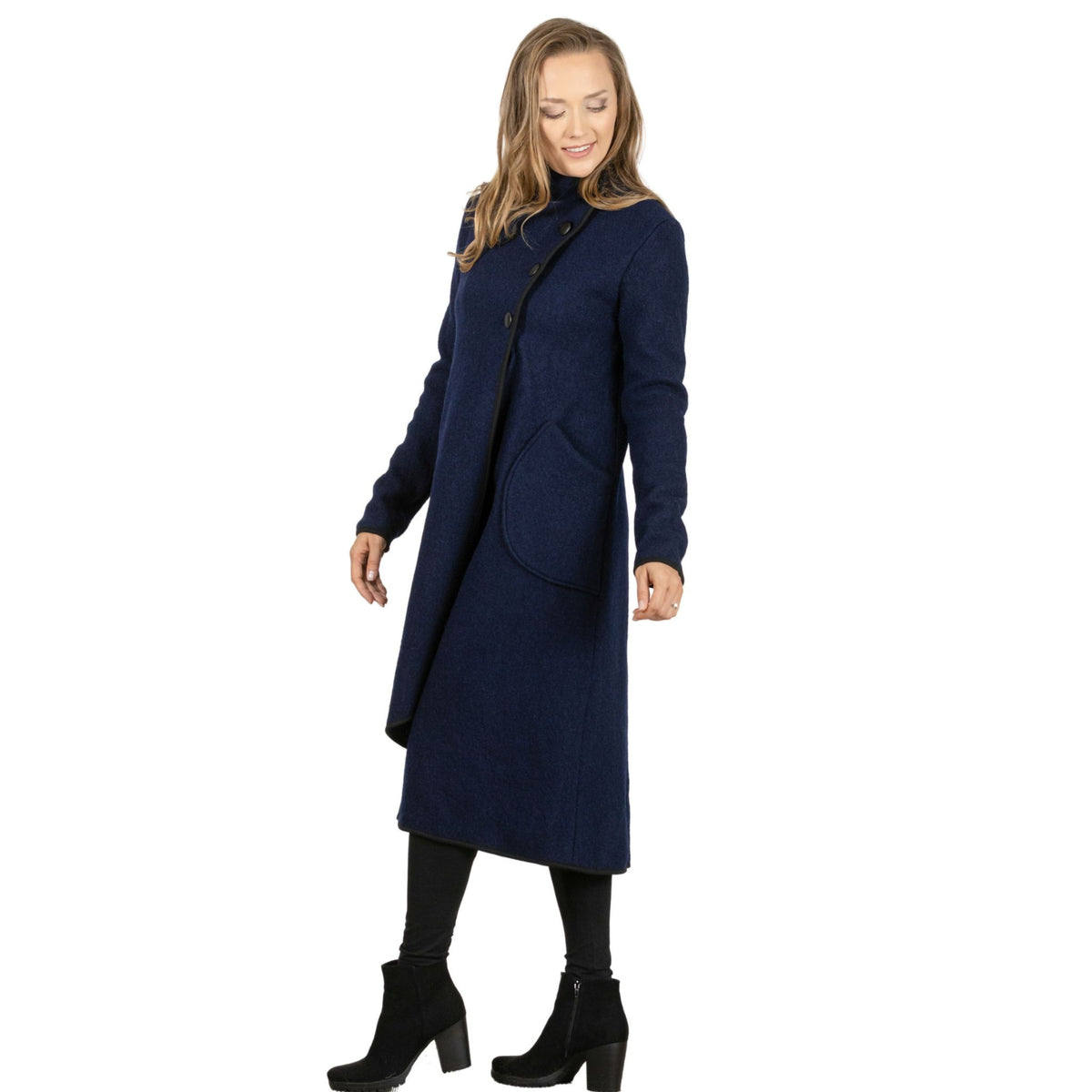 Zinnia Dark Blue Boiled Wool Cardigan