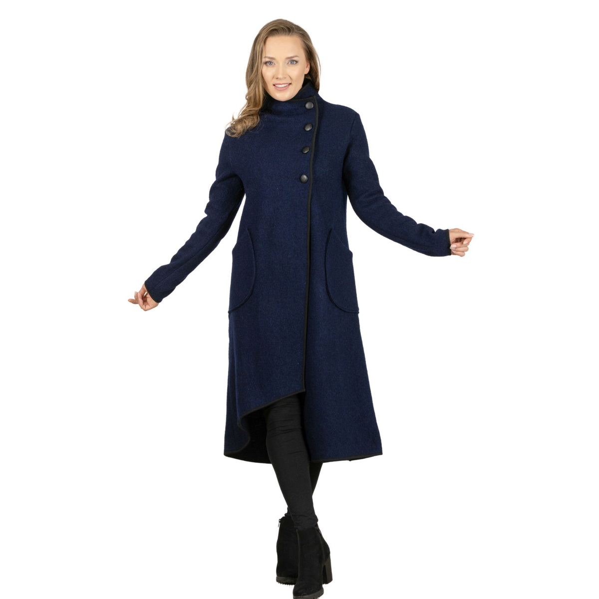 Zinnia Dark Blue Boiled Wool Cardigan