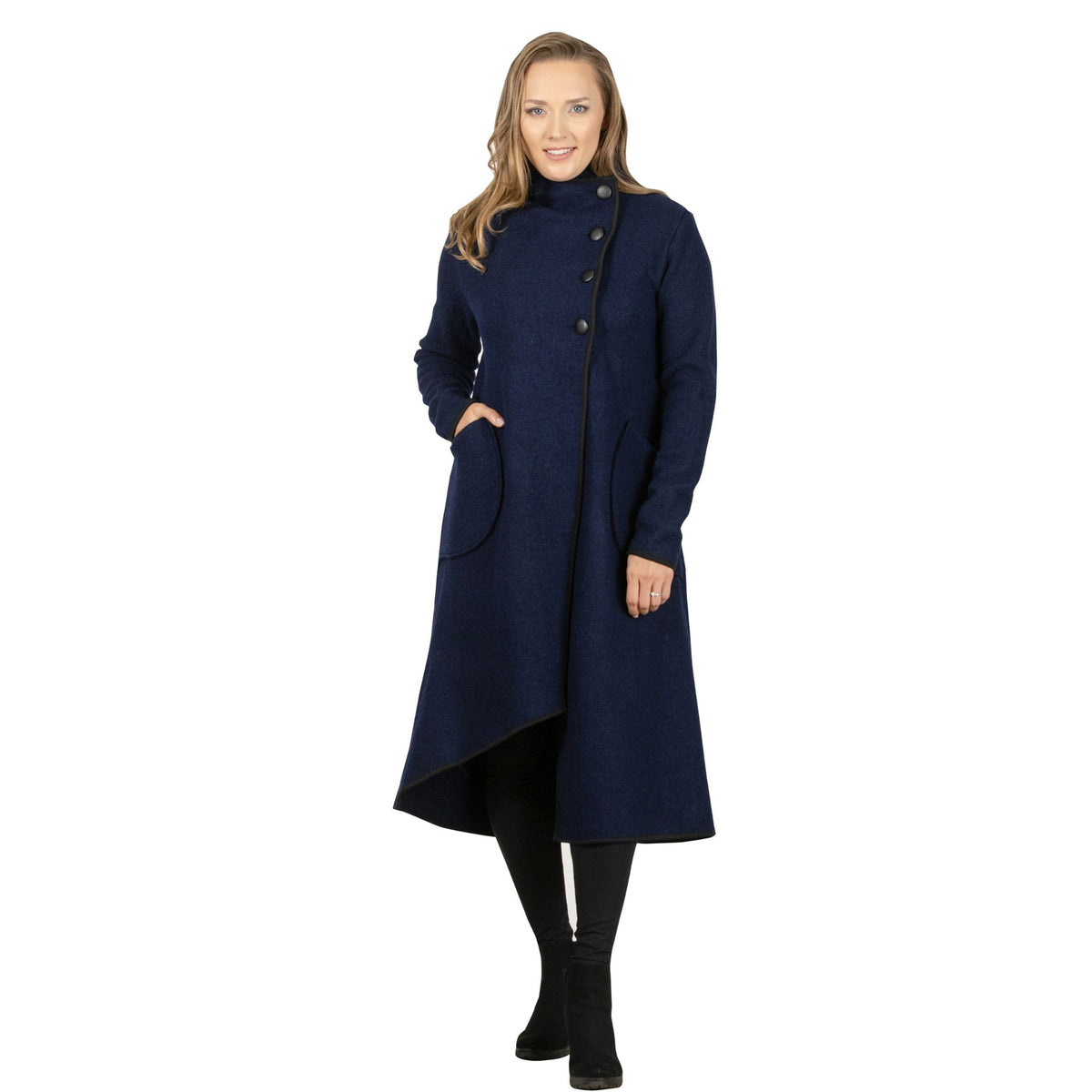 Zinnia Dark Blue Boiled Wool Cardigan