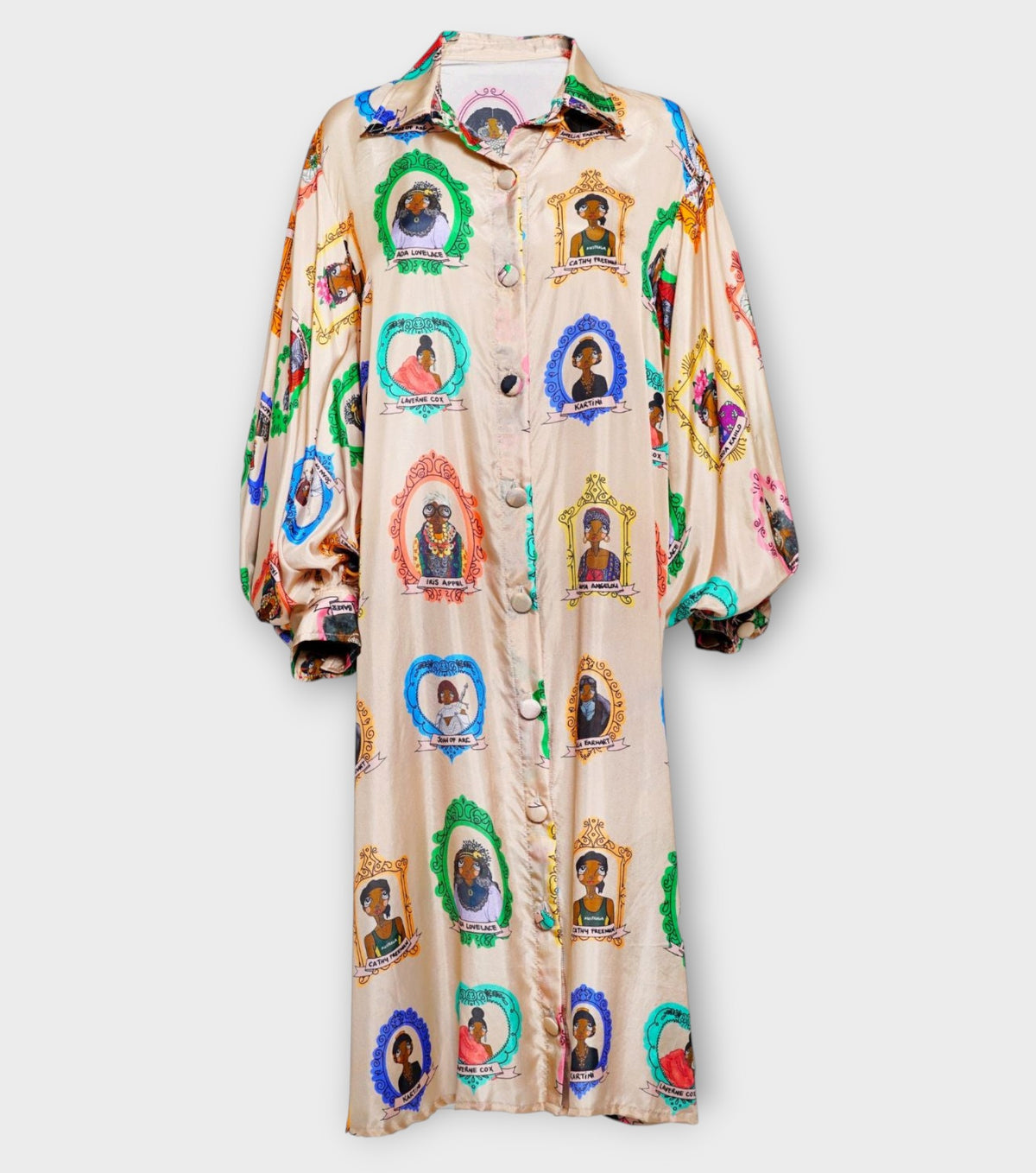 Collared Balloon Sleeve Midi Dress