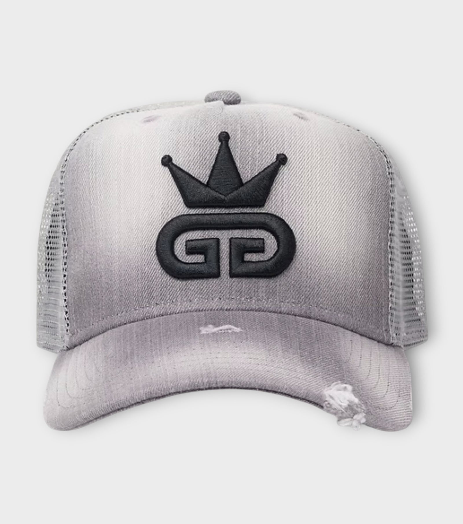 Acid Wash Distressed Grey Denim Mesh Hat