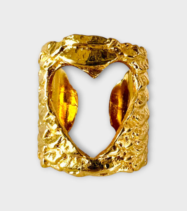 Open Heart Cuff Ring | Brass Gold