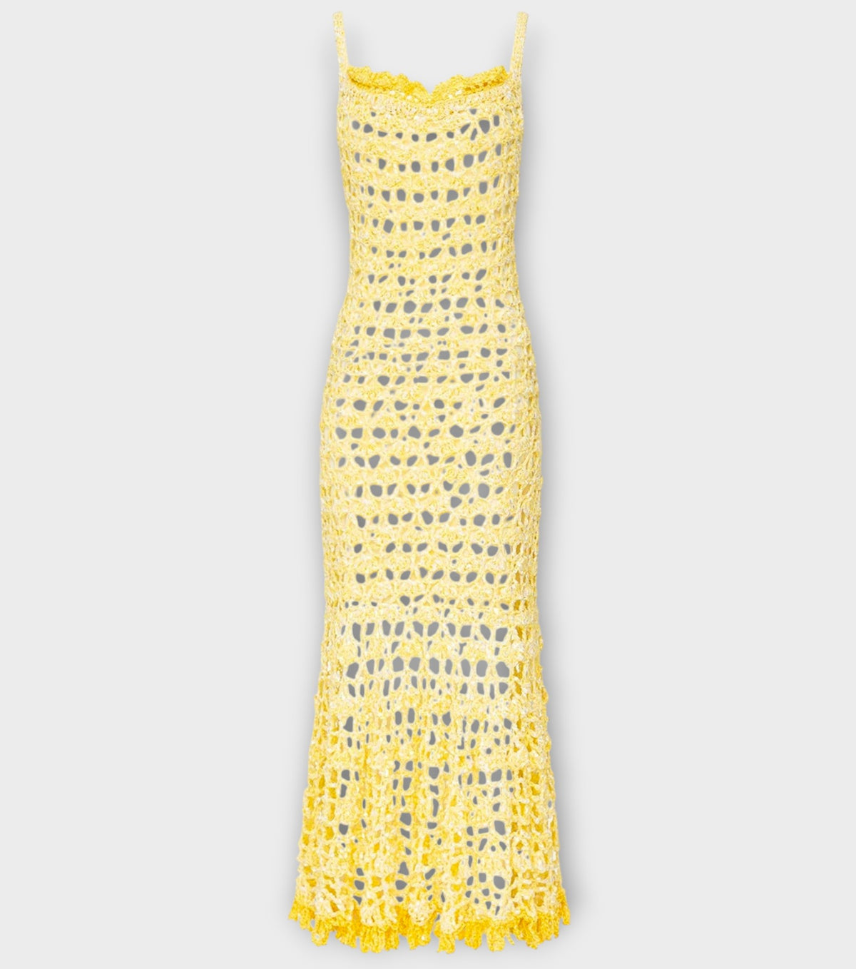 Butter Yellow Chrysanthemum Midi Handmade Crochet Dress