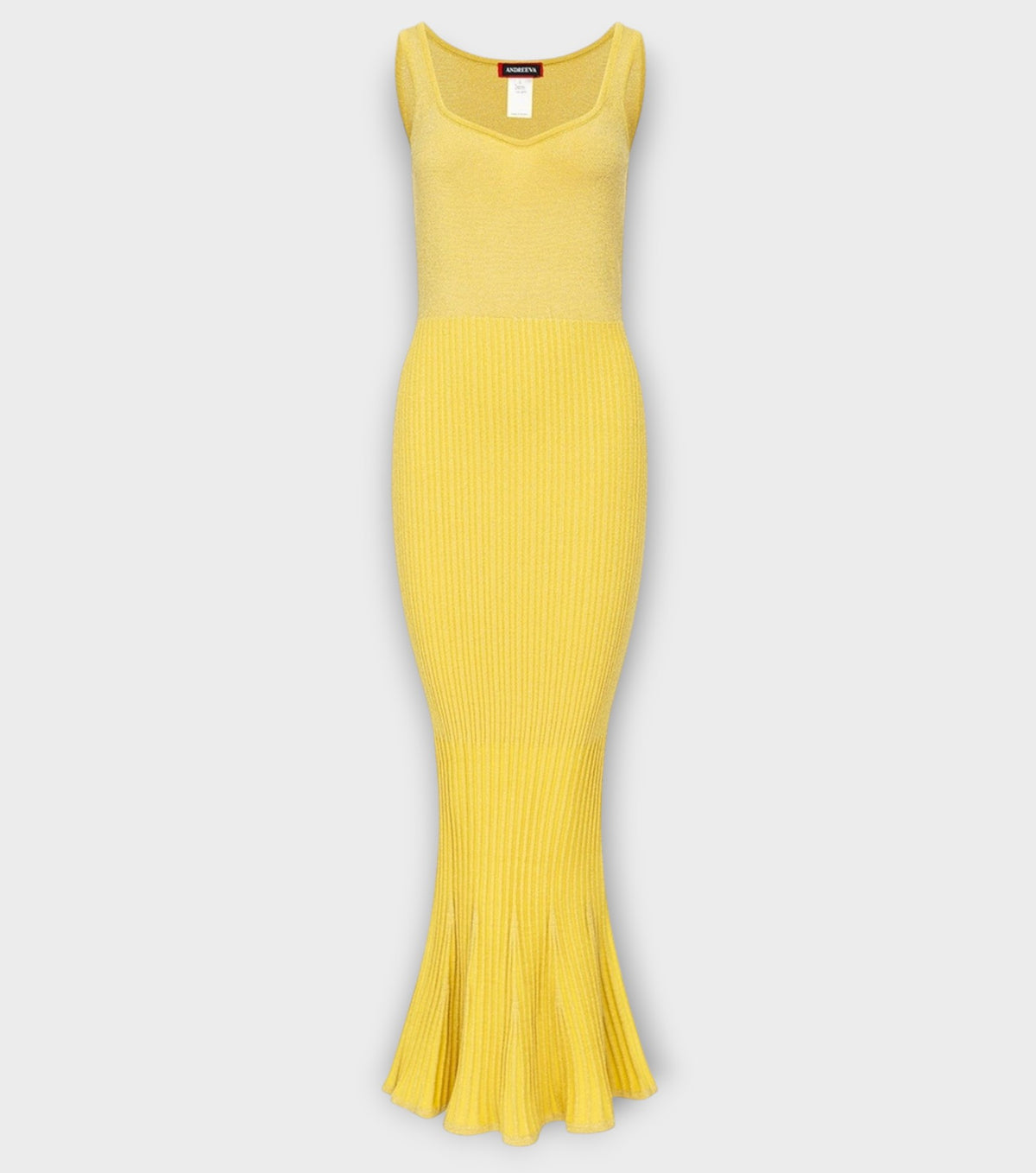 Butter Yellow Metallic Knit Dress with Flared Hem