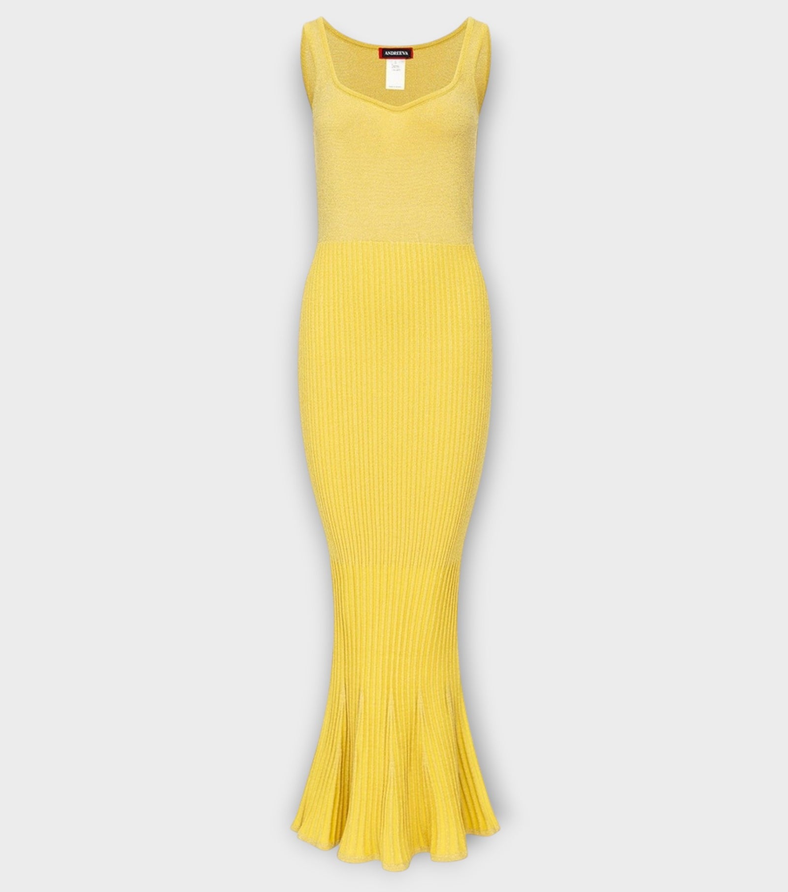Butter Yellow Metallic Knit Dress with Flared Hem