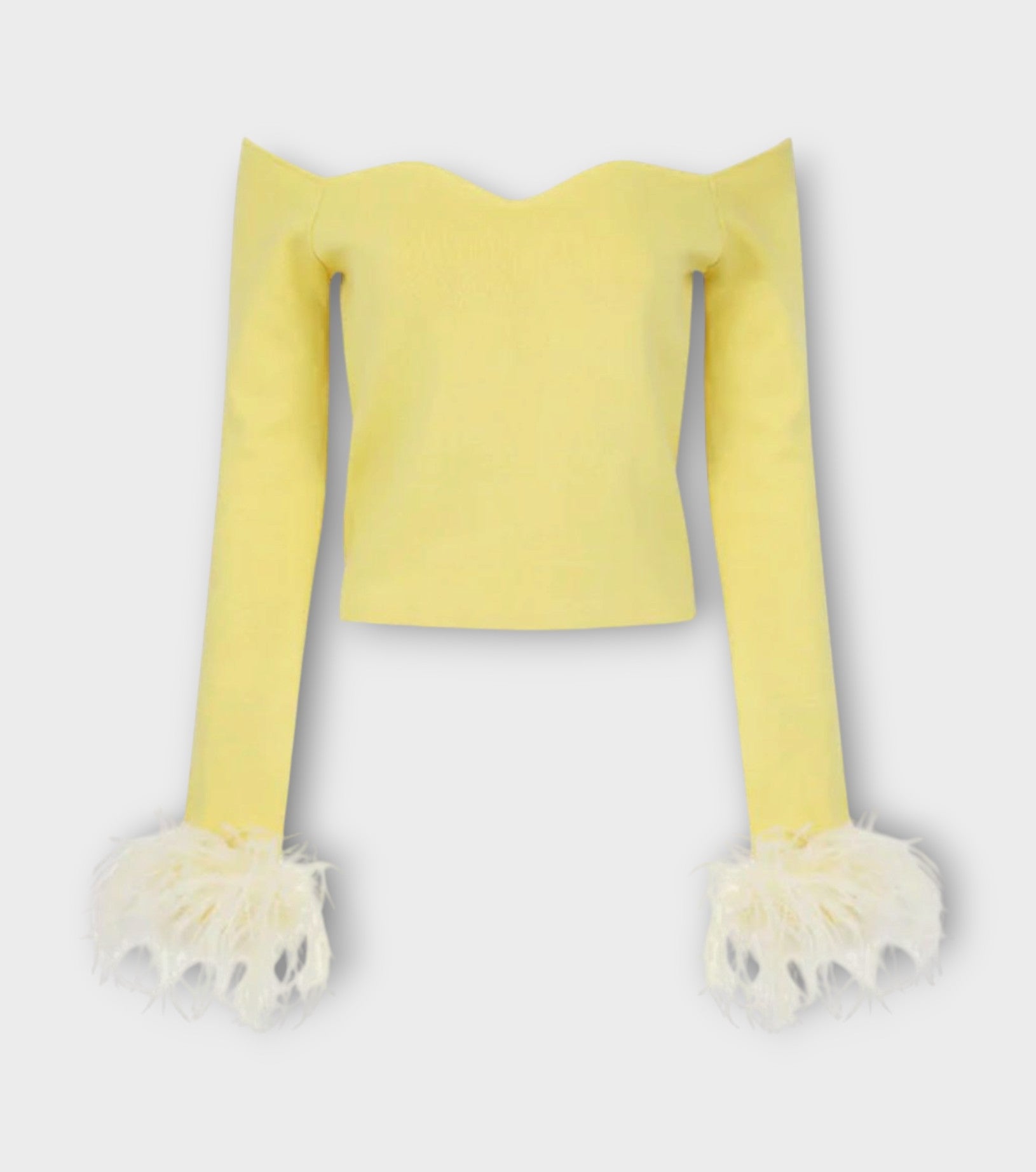 Butter Yellow Vanilla Knit Top With Detachable Feathers Cuffs
