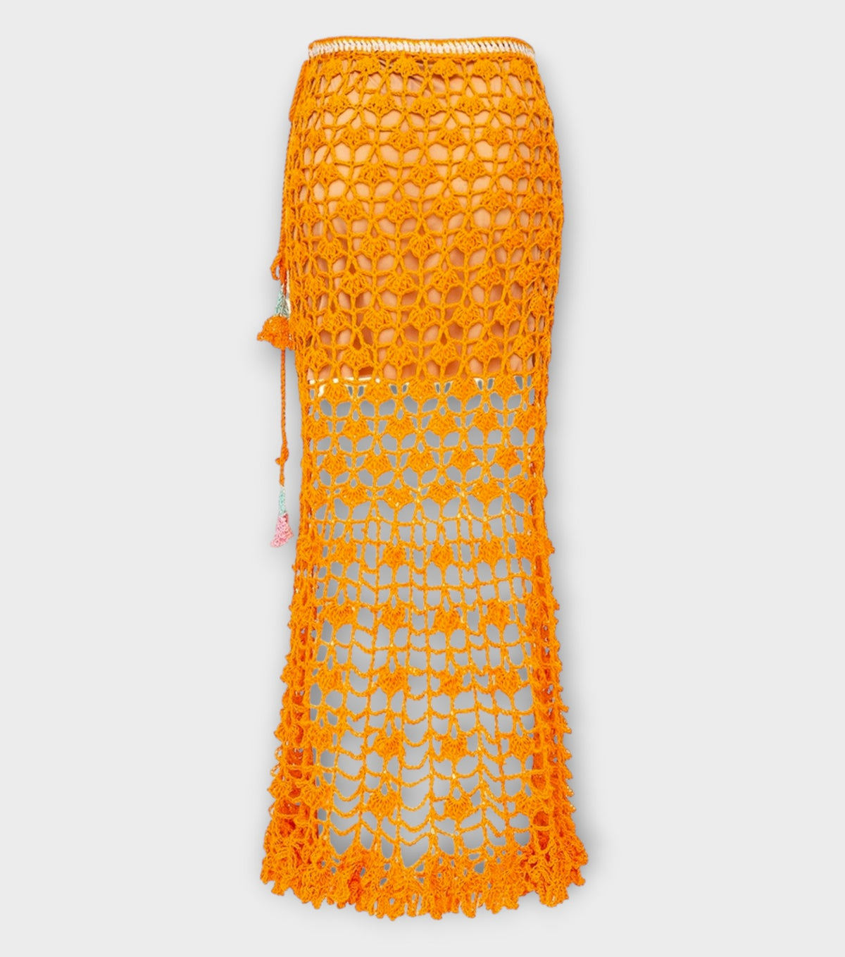 California Poppy Orange Handmade Crochet Midi Skirt