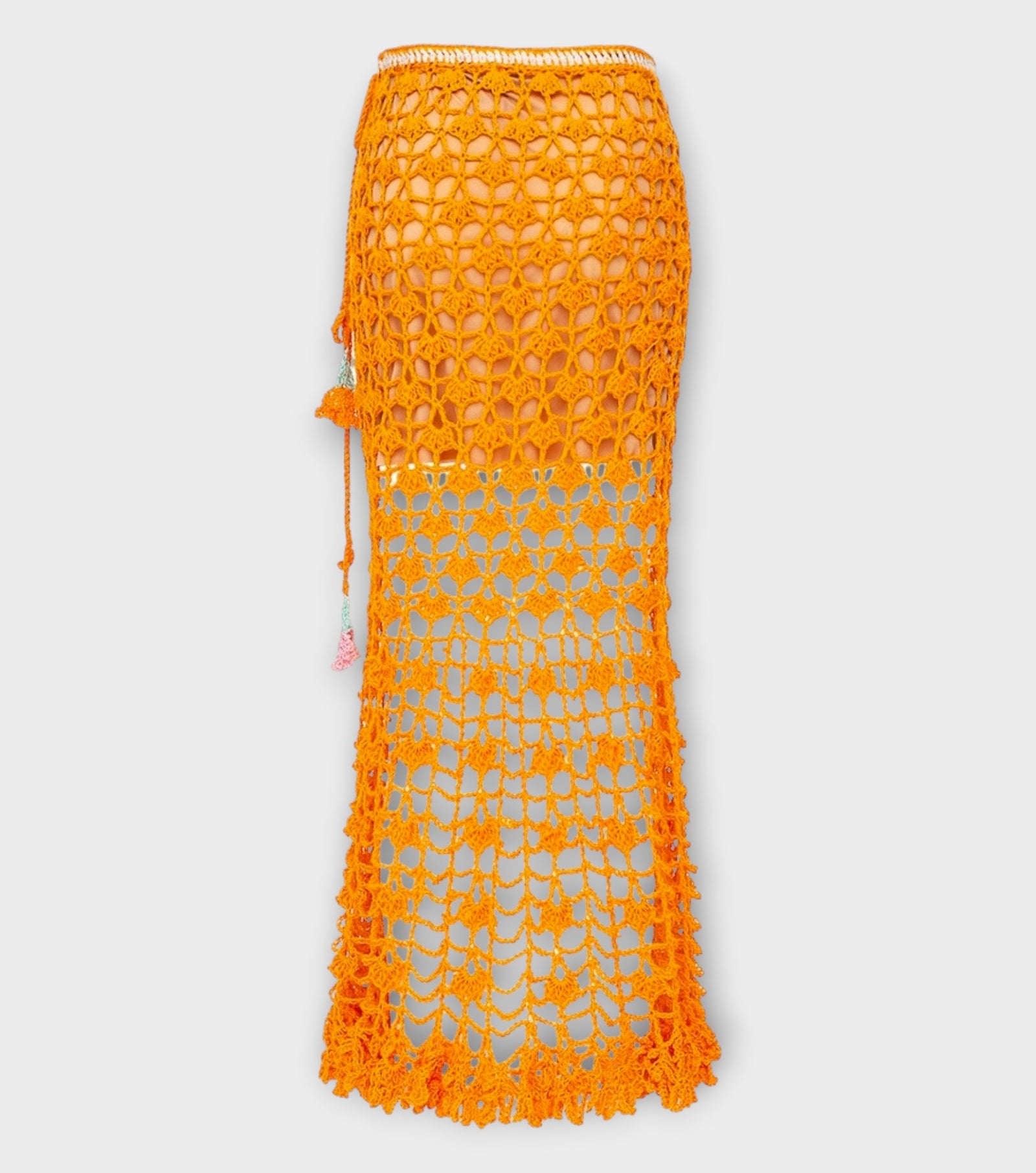 California Poppy Orange Handmade Crochet Midi Skirt