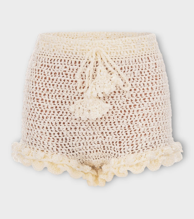 Chrysanthemum Handmade Crochet Shorts | White