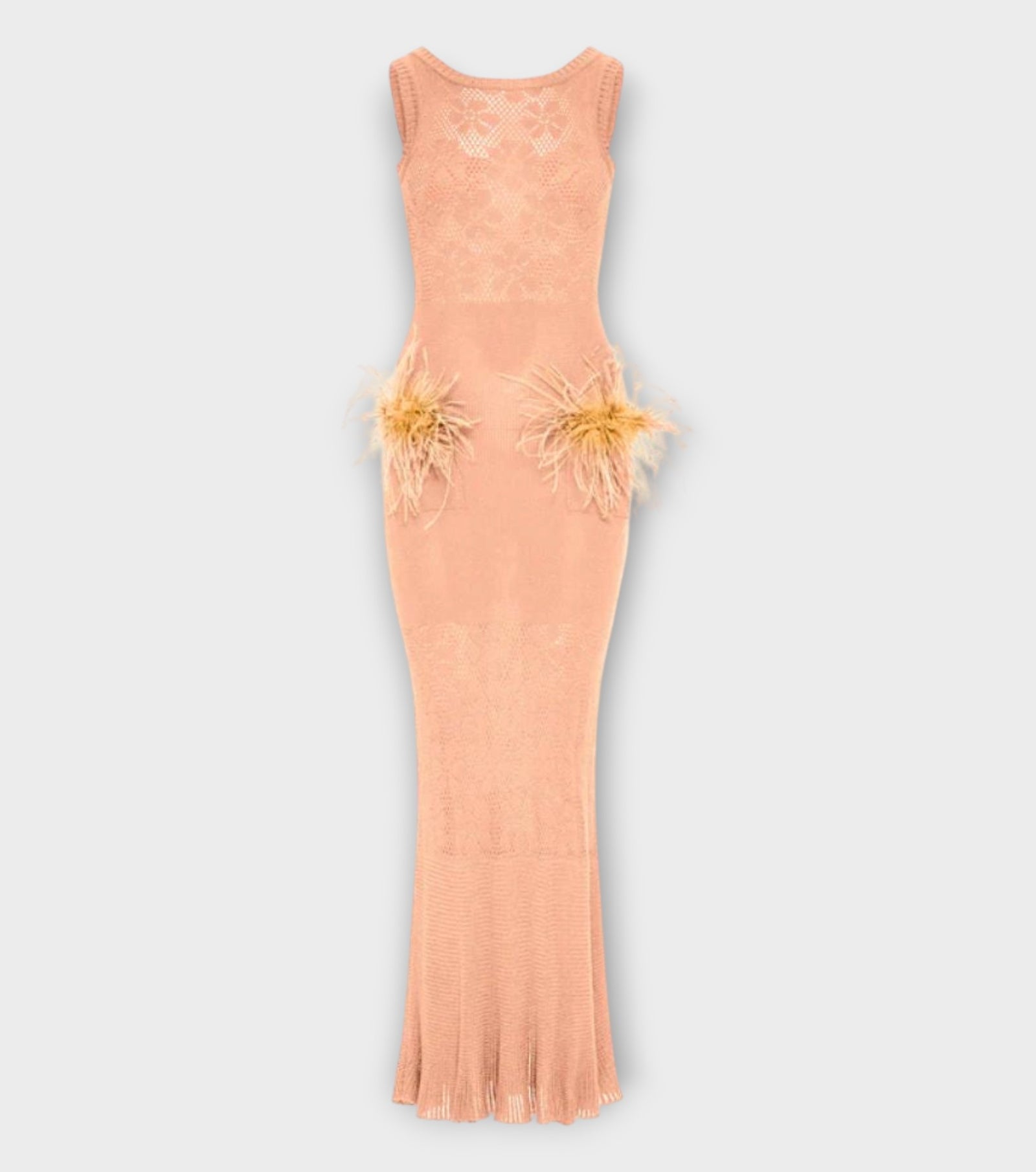 Vanilla Apricot Knit Dress With Feathers