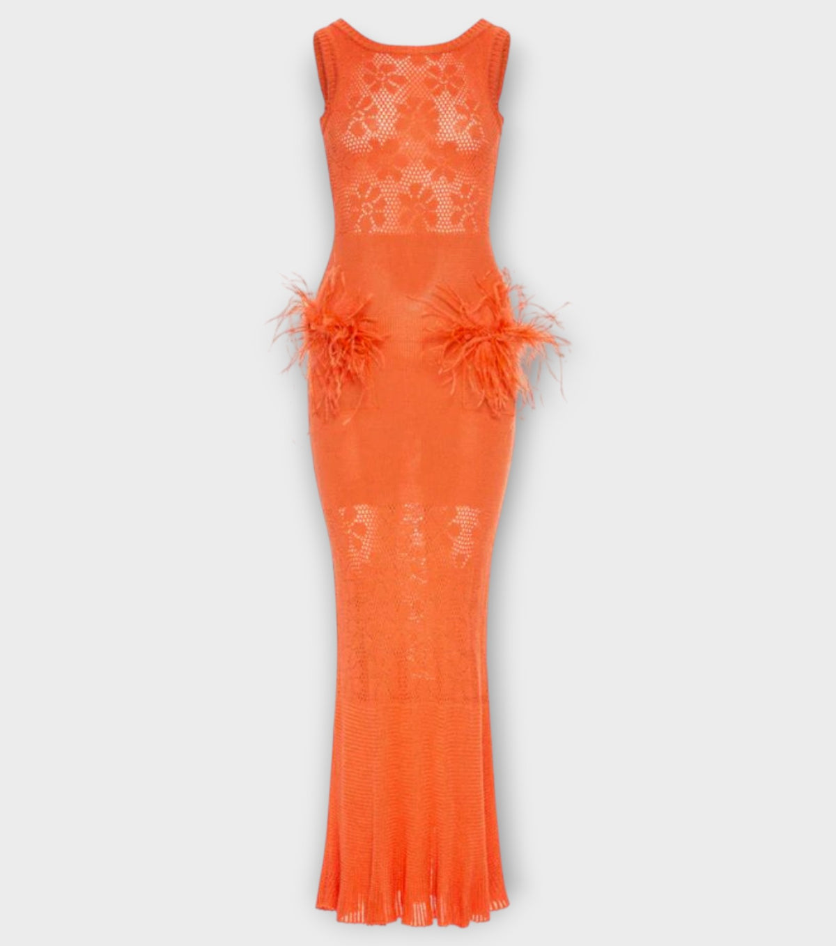 Vanilla Coral Knit Dress With Feathers