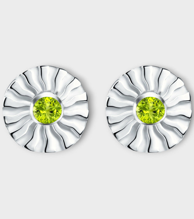 Silver Aura Stud Earrings with Diamond & Peridot