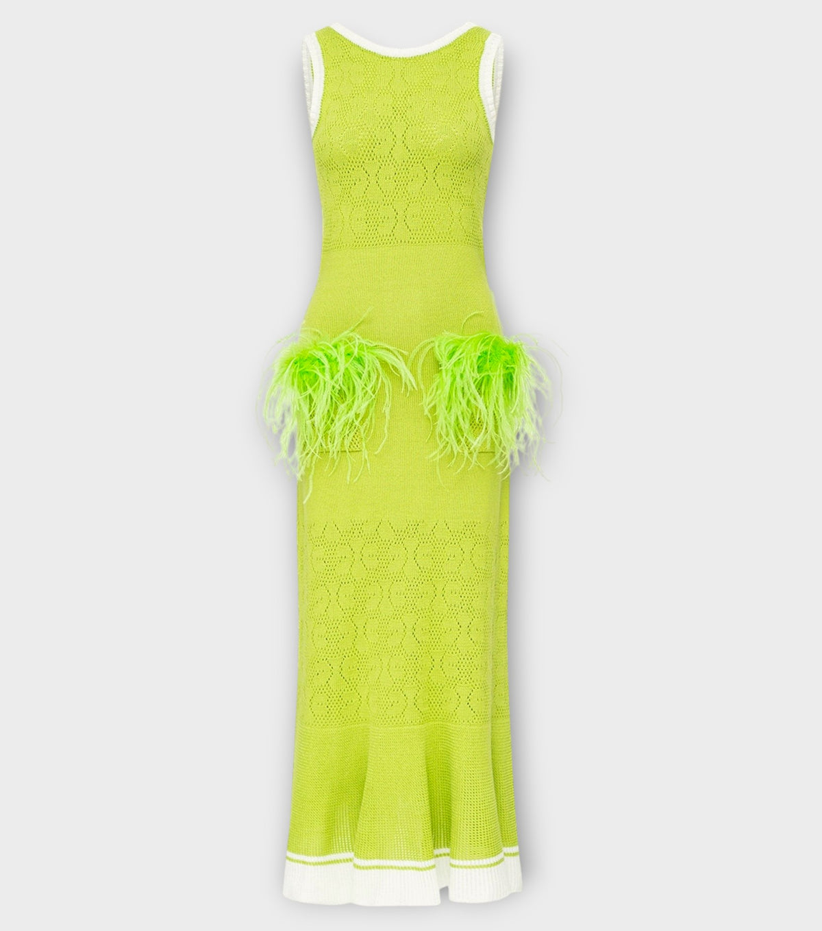 Apple Green Knit Midi Dress with Ostrich Feather Pockets