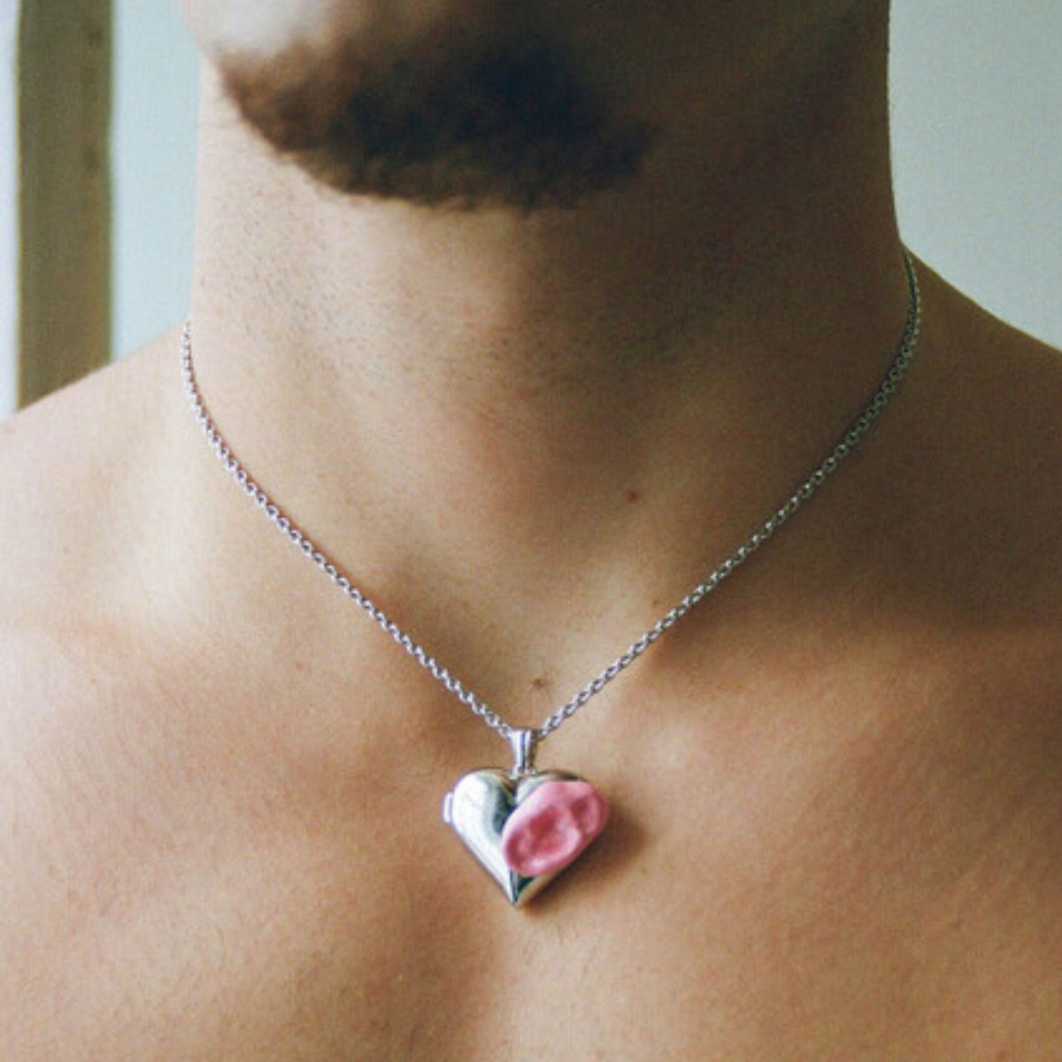 Pink Enamel Gum Heart Locket Necklace