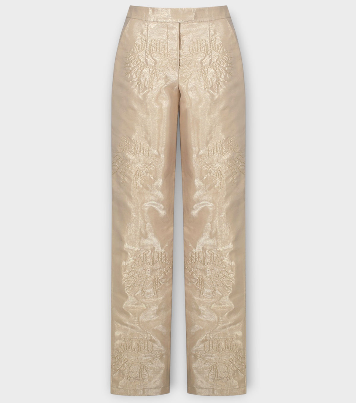 Beige Organza Straight Pants
