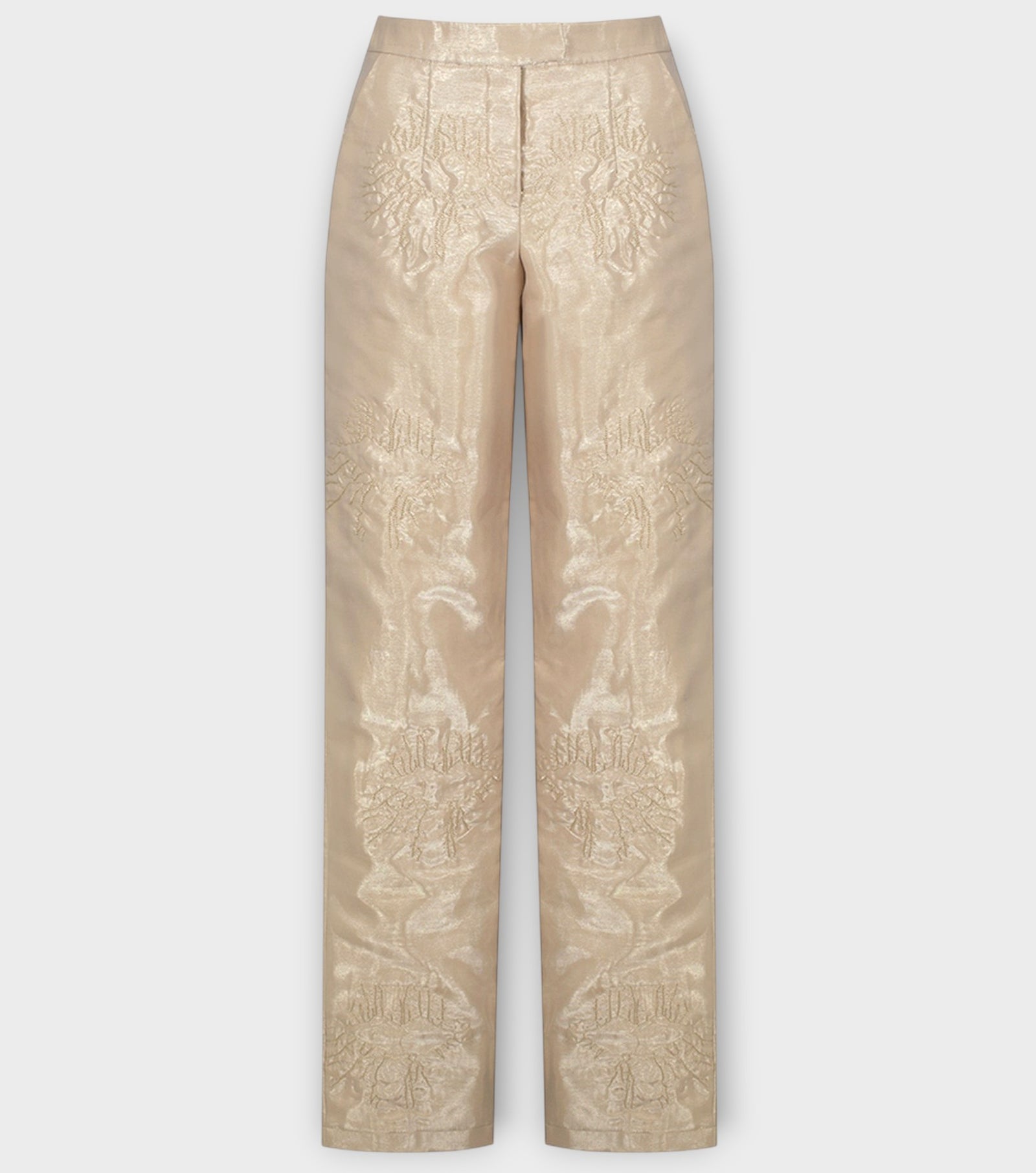 Beige Organza Straight Pants