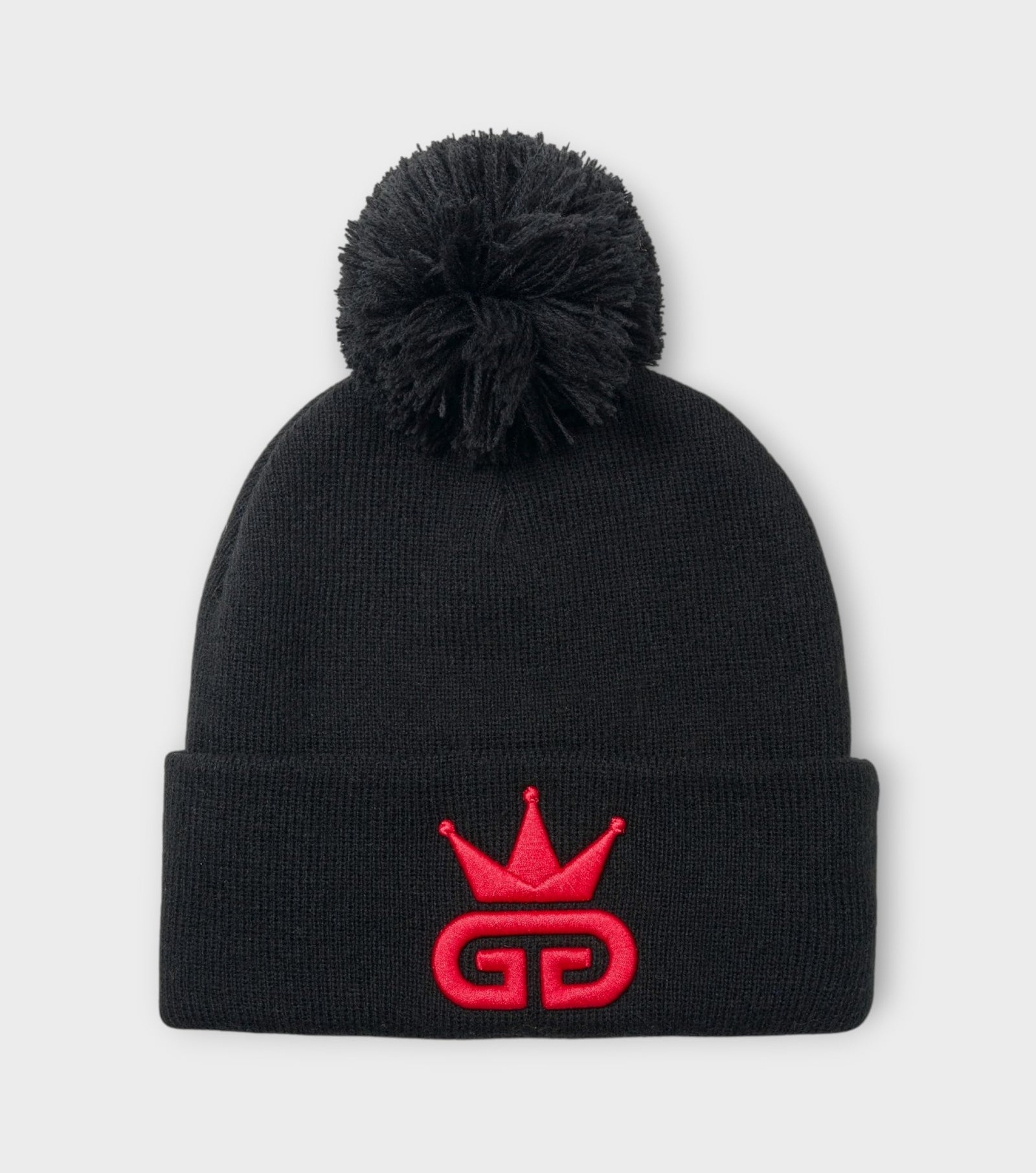 Black Beanie with Red Woven Logo
