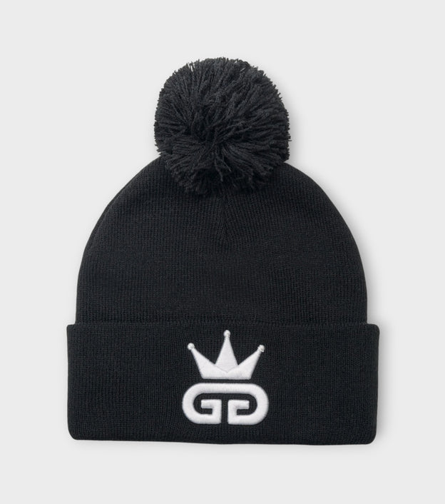 Black Beanie with White Woven Logo